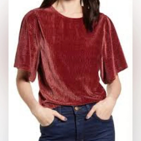 Madewell Crinkle Velvet Flutter Sleeve Short Sleeve Top (M) - Picture 1 of 3